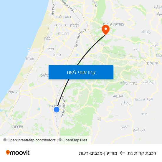 מפת רכבת קרית גת למודיעין-מכבים-רעות