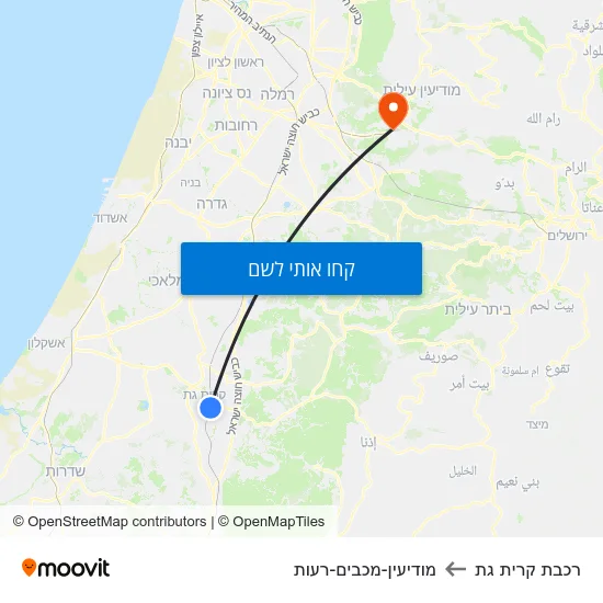מפת רכבת קרית גת למודיעין-מכבים-רעות