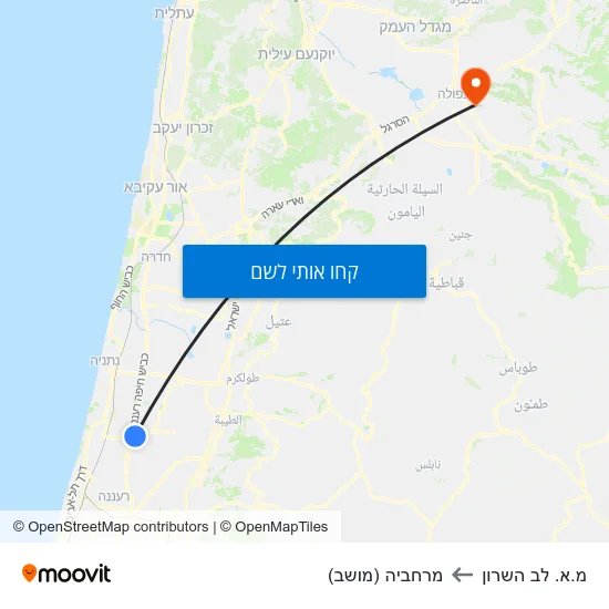 מפת מ.א. לב השרון למרחביה (מושב)