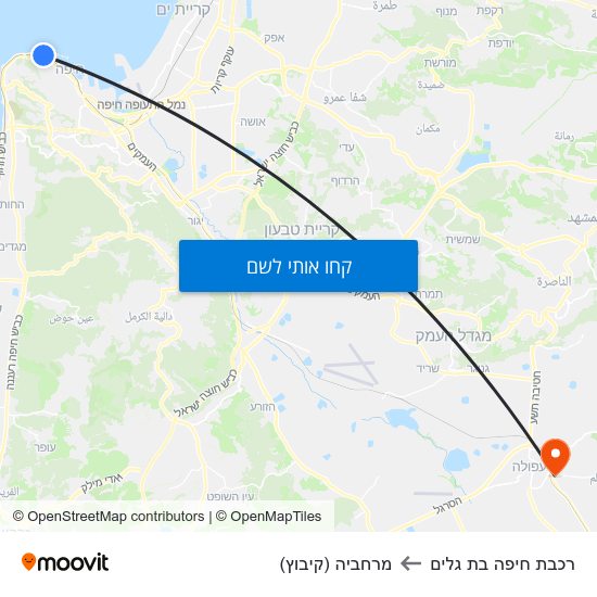 מפת רכבת חיפה בת גלים למרחביה (קיבוץ)