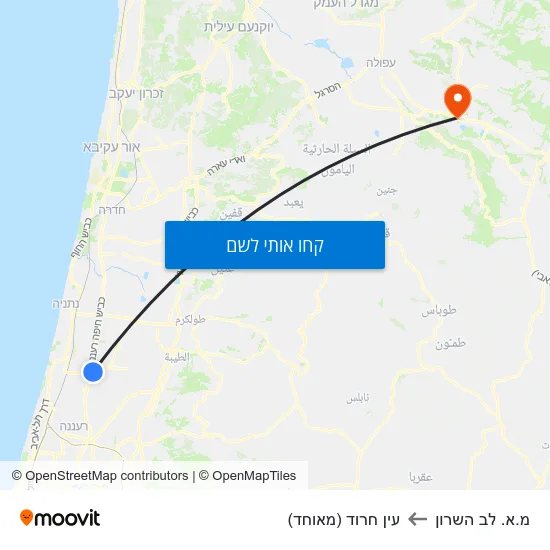 מפת מ.א. לב השרון לעין חרוד (מאוחד)