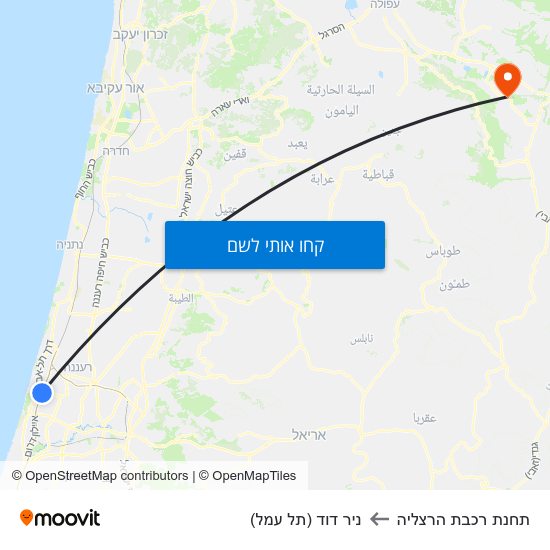 מפת תחנת רכבת הרצליה לניר דוד (תל עמל)