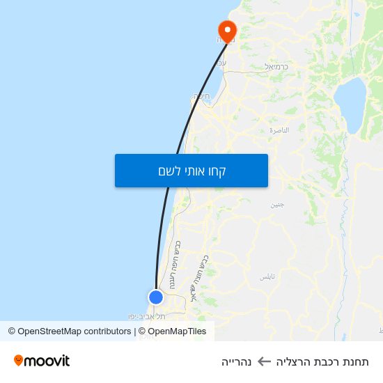 מפת תחנת רכבת הרצליה לנהרייה