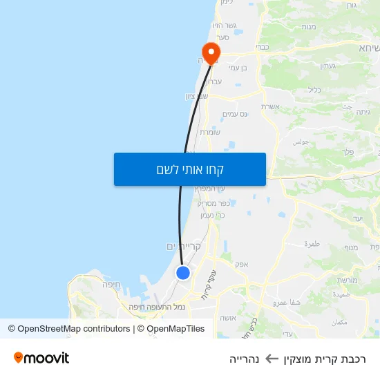 מפת רכבת קרית מוצקין לנהרייה