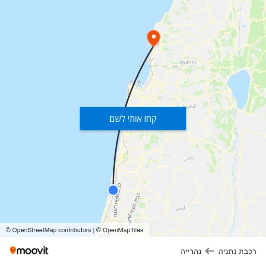 מפת רכבת נתניה לנהרייה