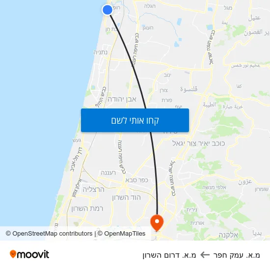 מפת מ.א. עמק חפר למ.א. דרום השרון