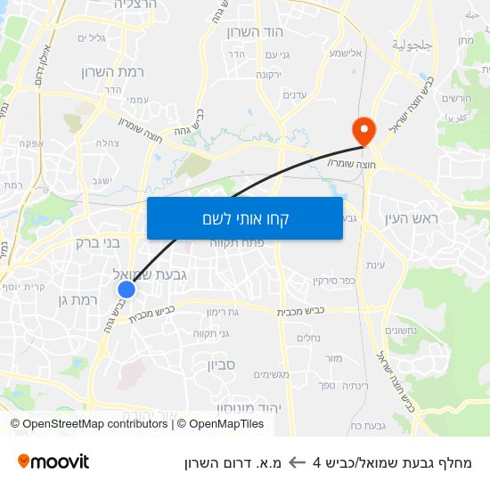 מפת מחלף גבעת שמואל/כביש 4 למ.א. דרום השרון