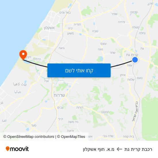 מפת רכבת קרית גת למ.א. חוף אשקלון