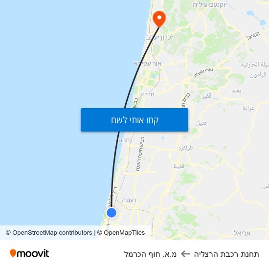 מפת תחנת רכבת הרצליה למ.א. חוף הכרמל