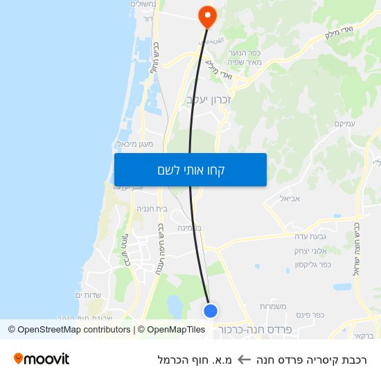 מפת רכבת קיסריה פרדס חנה למ.א. חוף הכרמל