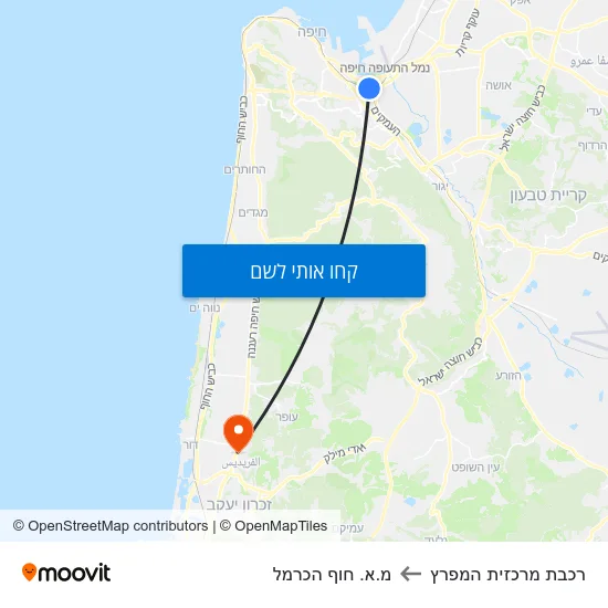 מפת רכבת מרכזית המפרץ למ.א. חוף הכרמל