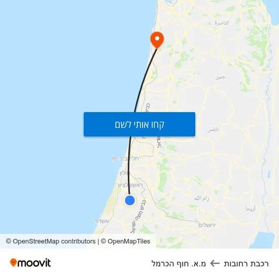 מפת רכבת רחובות למ.א. חוף הכרמל