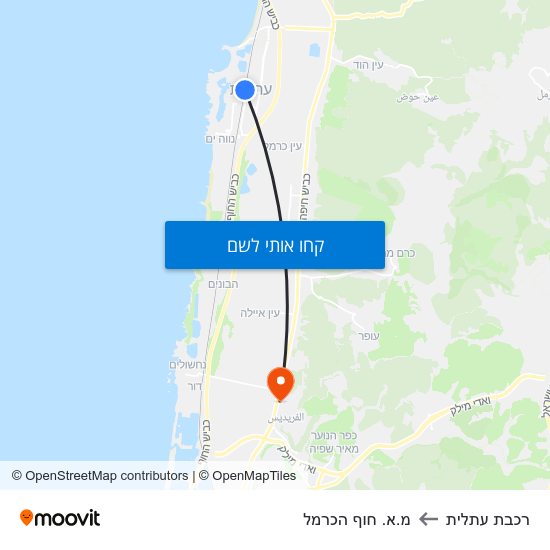 מפת רכבת עתלית למ.א. חוף הכרמל