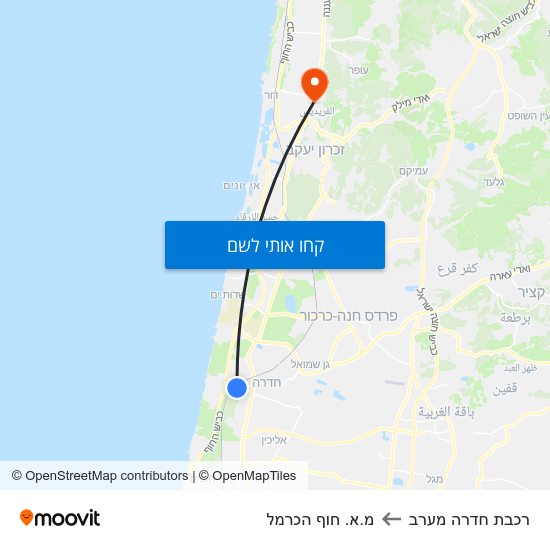 מפת רכבת חדרה מערב למ.א. חוף הכרמל