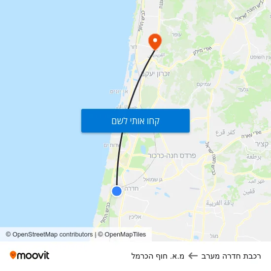 מפת רכבת חדרה מערב למ.א. חוף הכרמל