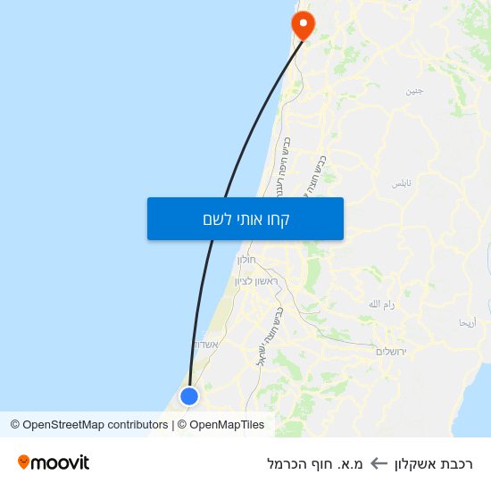 מפת רכבת אשקלון למ.א. חוף הכרמל