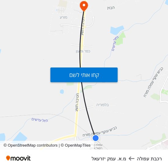 מפת רכבת עפולה למ.א. עמק יזרעאל