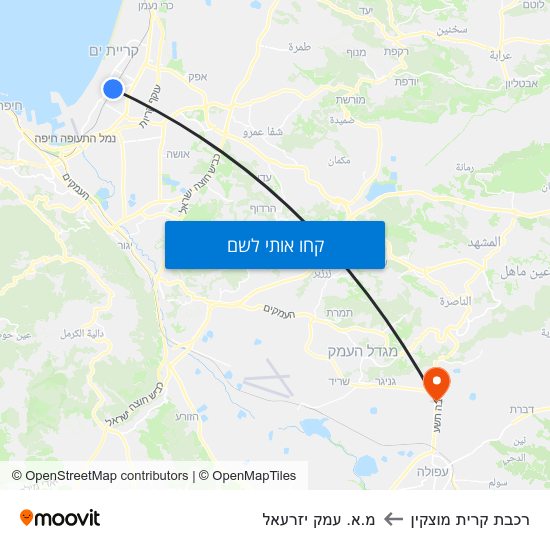 מפת רכבת קרית מוצקין למ.א. עמק יזרעאל