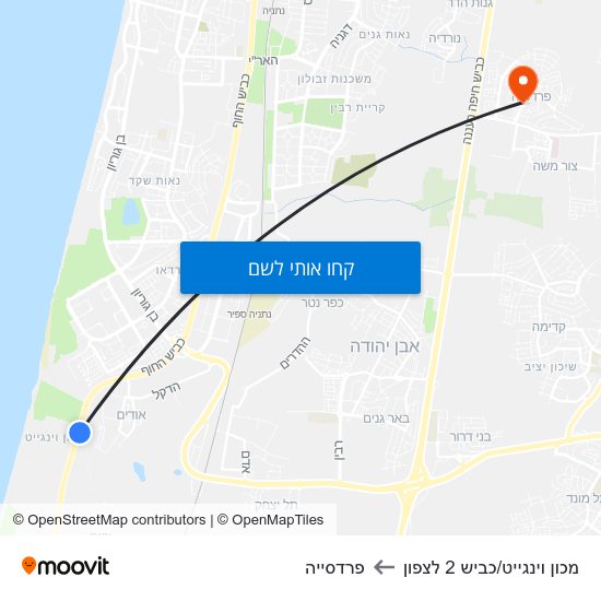 מפת מכון וינגייט/כביש 2 לצפון לפרדסייה