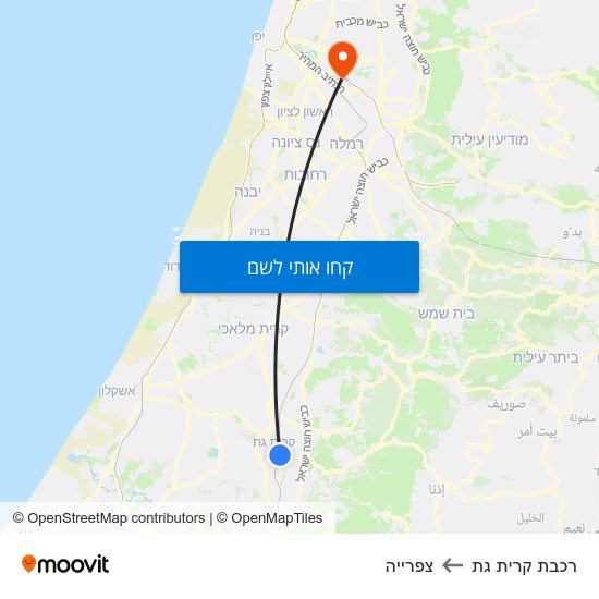 מפת רכבת קרית גת לצפרייה