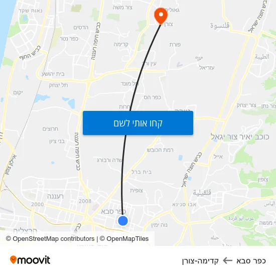 מפת כפר סבא לקדימה-צורן
