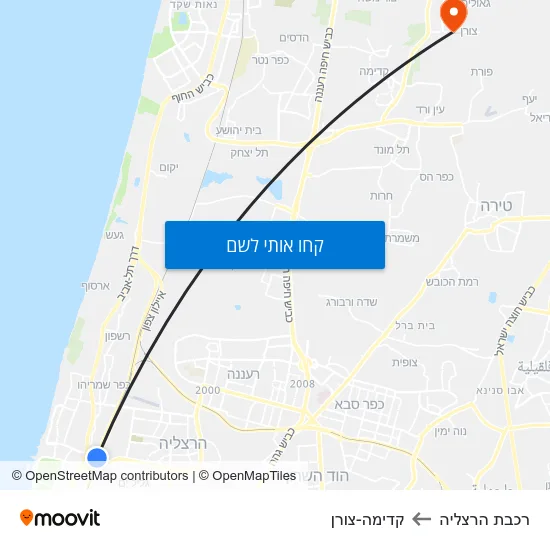מפת רכבת הרצליה לקדימה-צורן