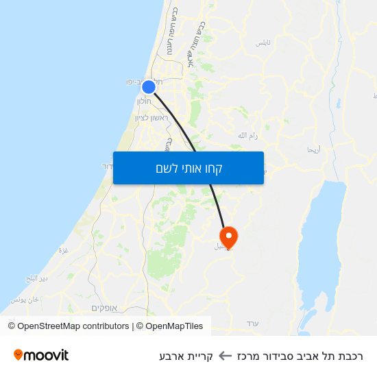 מפת רכבת תל אביב סבידור מרכז לקריית ארבע