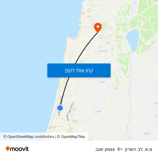מפת מ.א. לב השרון לעצמון שגב