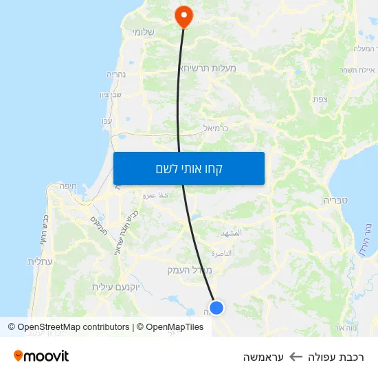 מפת רכבת עפולה לעראמשה