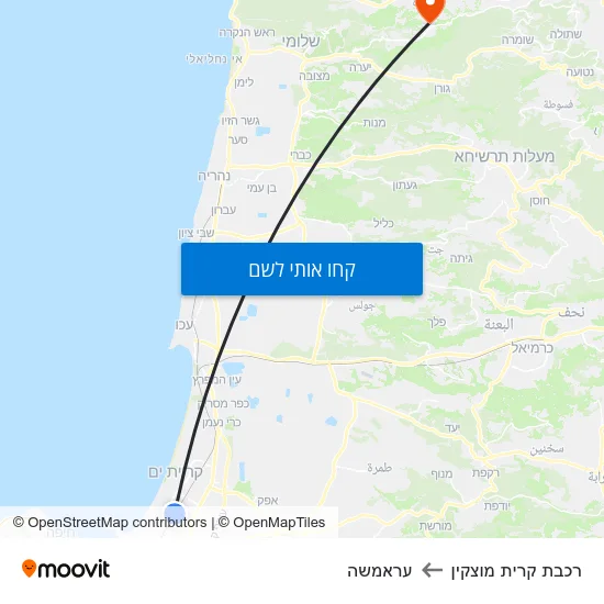 מפת רכבת קרית מוצקין לעראמשה