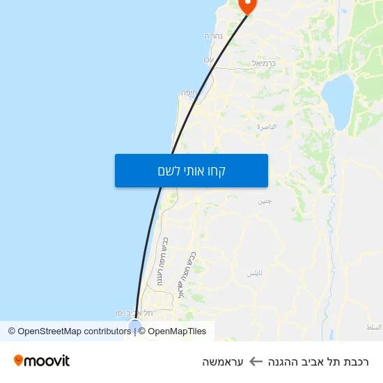 מפת רכבת תל אביב ההגנה לעראמשה