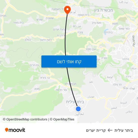 מפת ביתר עילית לקריית יערים