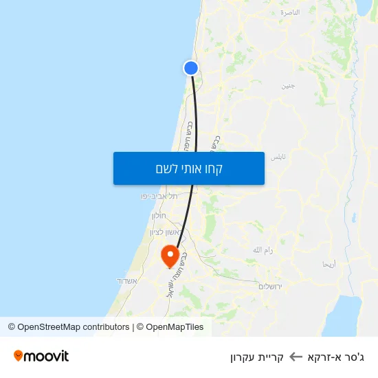 מפת ג'סר א-זרקא לקריית עקרון