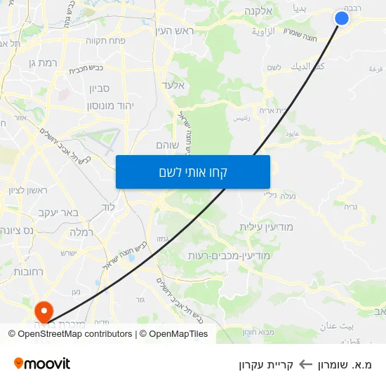 מפת מ.א. שומרון לקריית עקרון