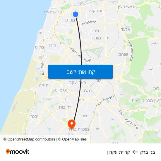 מפת בני ברק לקריית עקרון