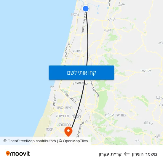 מפת משמר השרון לקריית עקרון