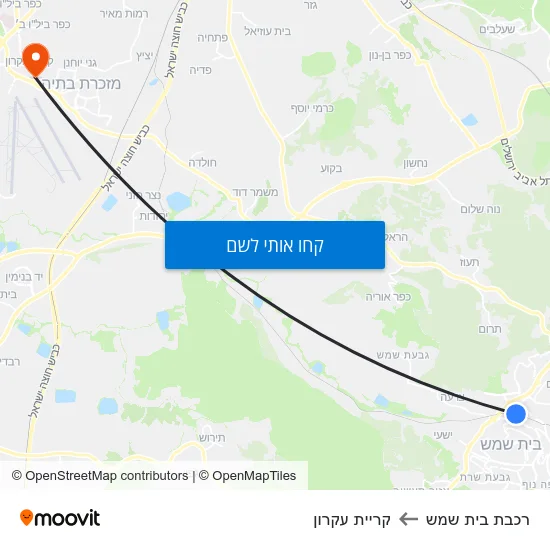 מפת רכבת בית שמש לקריית עקרון