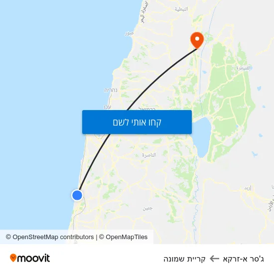 מפת ג'סר א-זרקא לקריית שמונה