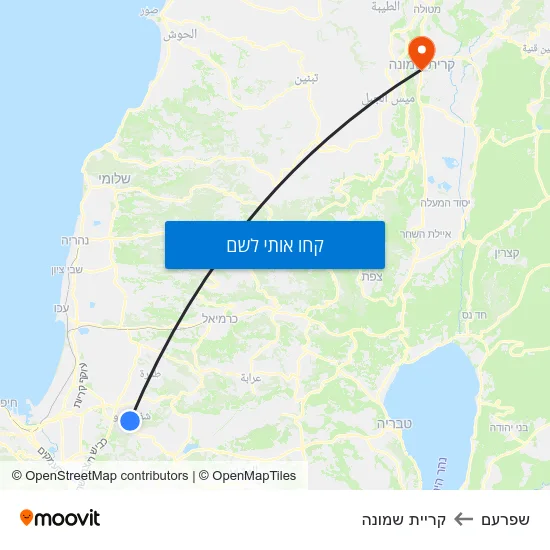 מפת שפרעם לקריית שמונה