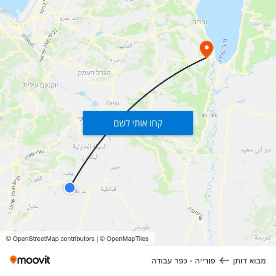מפת מבוא דותן לפורייה - כפר עבודה