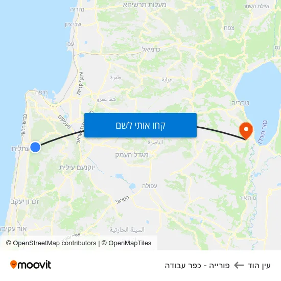 מפת עין הוד לפורייה - כפר עבודה