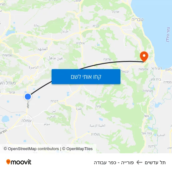 מפת תל עדשים לפורייה - כפר עבודה