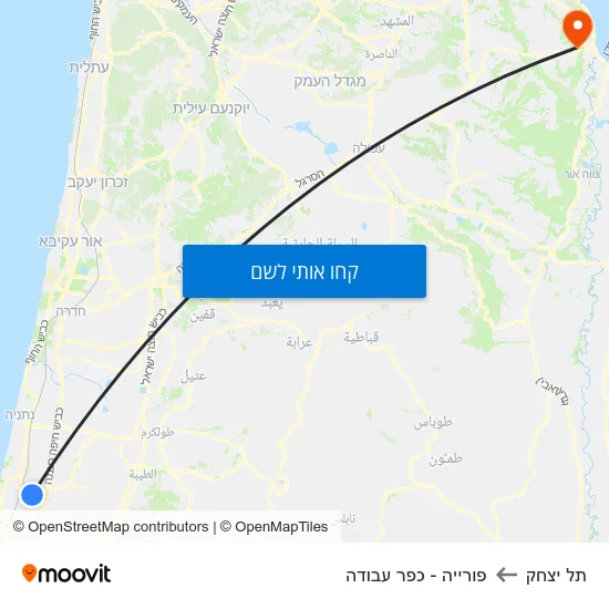 מפת תל יצחק לפורייה - כפר עבודה