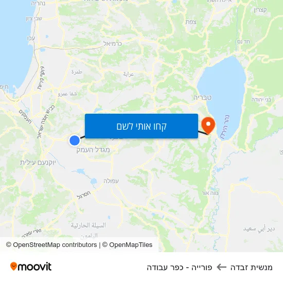 מפת מנשית זבדה לפורייה - כפר עבודה