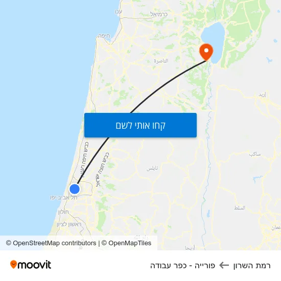 מפת רמת השרון לפורייה - כפר עבודה