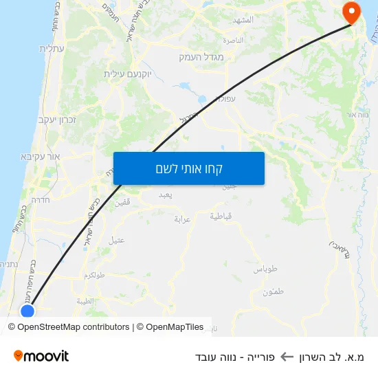 מפת מ.א. לב השרון לפורייה - נווה עובד