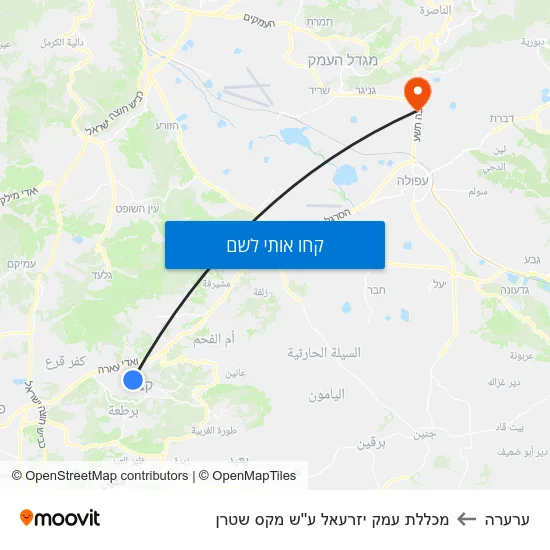 מפת ערערה למכללת עמק יזרעאל ע''ש מקס שטרן