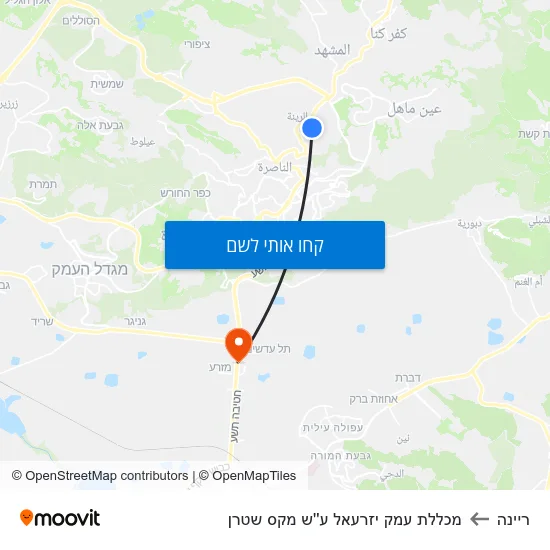 מפת ריינה למכללת עמק יזרעאל ע''ש מקס שטרן