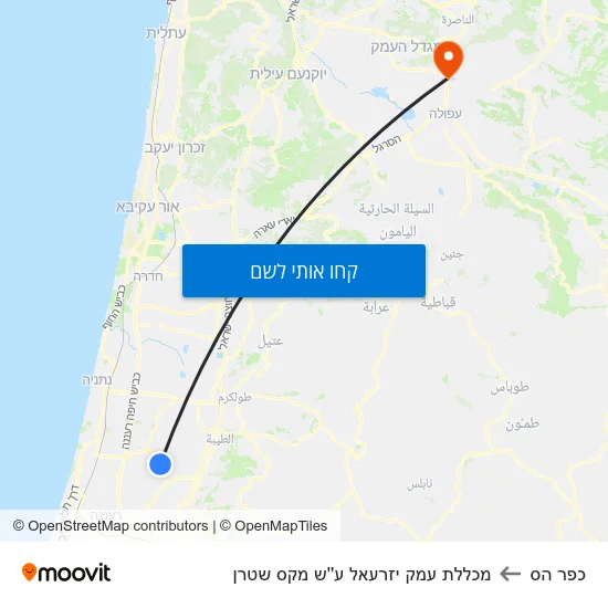 מפת כפר הס למכללת עמק יזרעאל ע''ש מקס שטרן