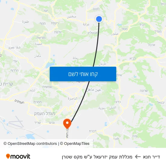 מפת דייר חנא למכללת עמק יזרעאל ע''ש מקס שטרן